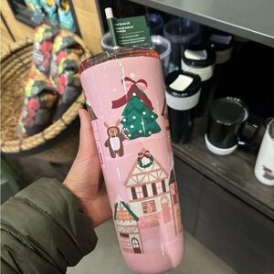 Starbucks Bearista Bears Christmas Tumbler 2025 Sparkle Pink 24 Oz Sip or Straw